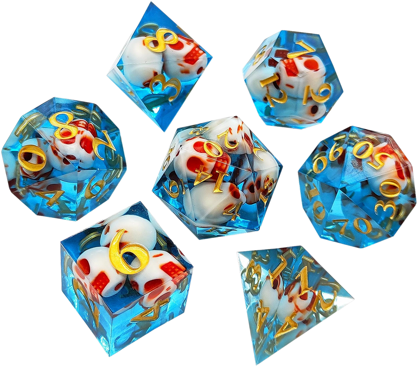 Azure Ossuary Artisan Sharp-Edged Blue Transparent Resin Dice Set