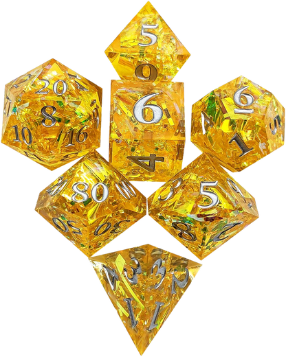 Aurora Ribbon Amber Clarity Sharp Edged Resin Dice Set - Amber Transparent