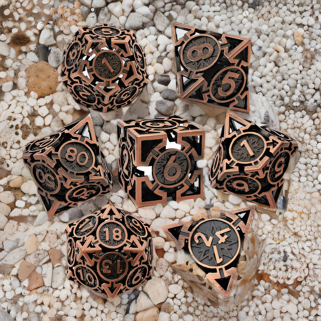 Copper Ember Wyrm Arrow Hollow Metal DND Dice Set - Bronze Black