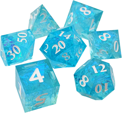 Azure Reflections Sharp Edged Resin Dice Set - Blue Transparent