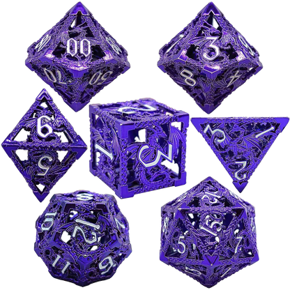 Purple Majesty Wyrm Hollow Metal DND Dice Set - Purple