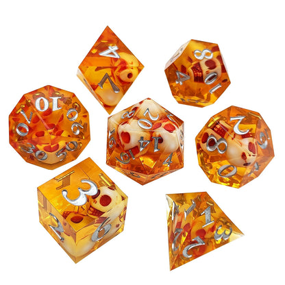 Cursed Skull Amber Clarity Sharp Edged Resin Dice Set - Amber Transparent