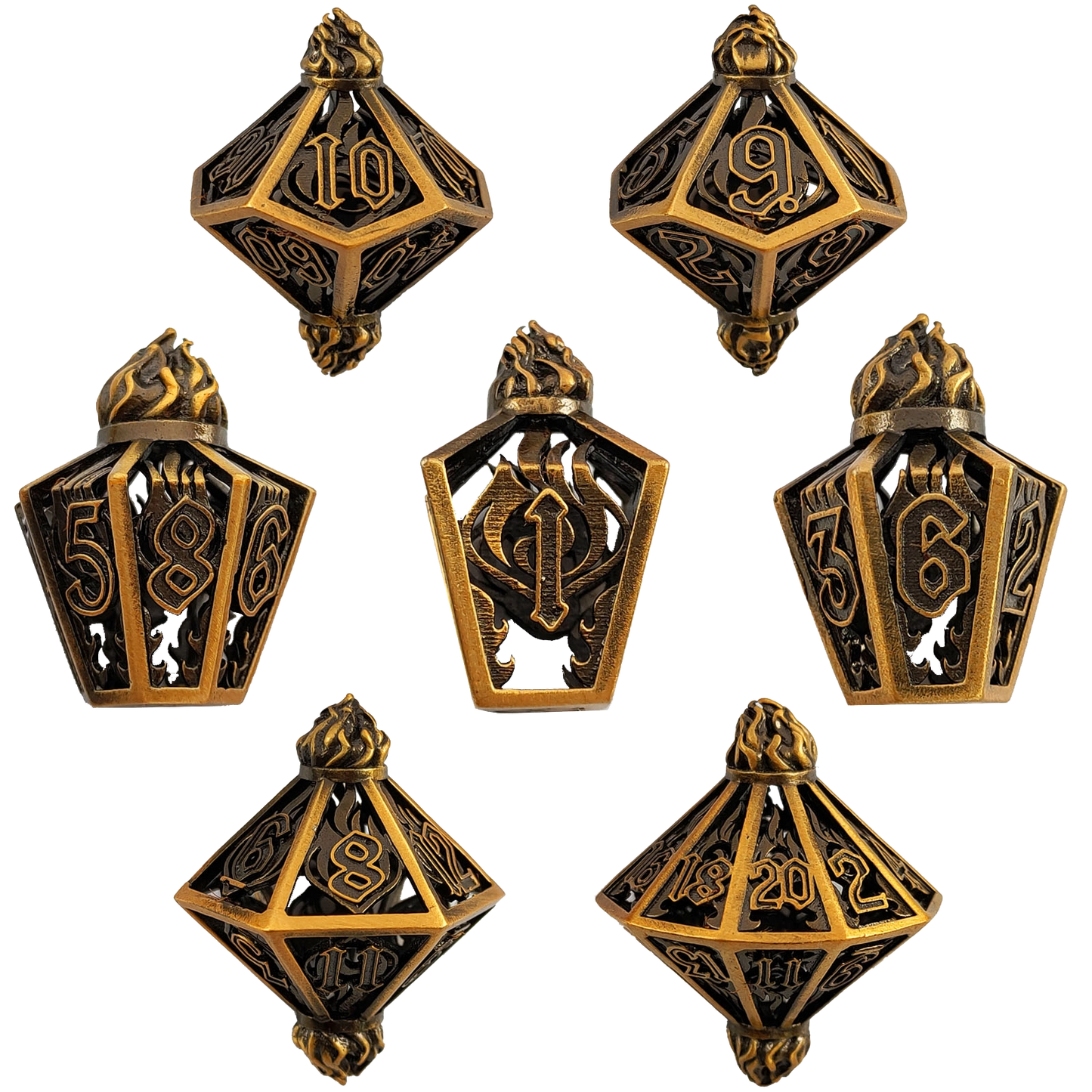 Arcanist's Gilded Vessel - Bronze Hollow Metal DND Dice Set-Unique and Unusual Dice Set