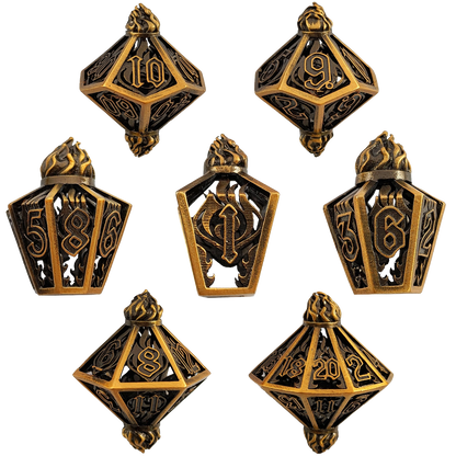 Arcanist's Gilded Vessel - Bronze Hollow Metal DND Dice Set-Unique and Unusual Dice Set