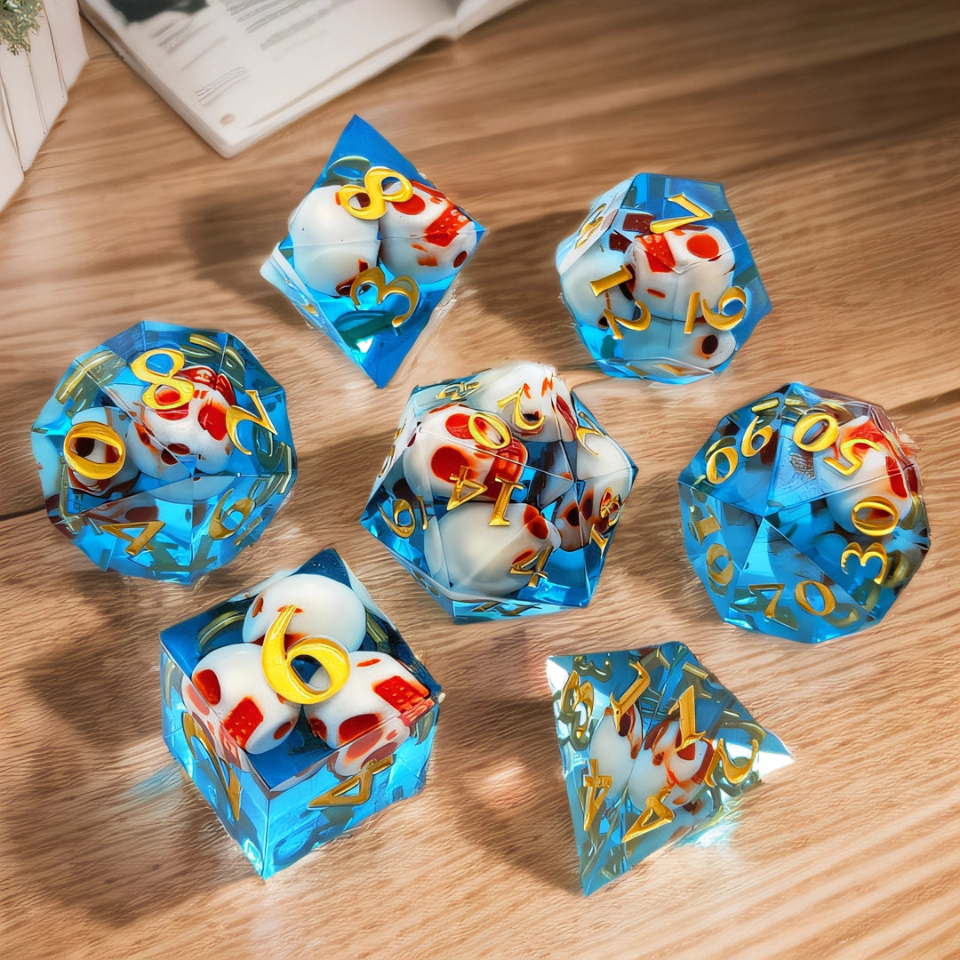 Azure Ossuary Artisan Sharp-Edged Blue Transparent Resin Dice Set