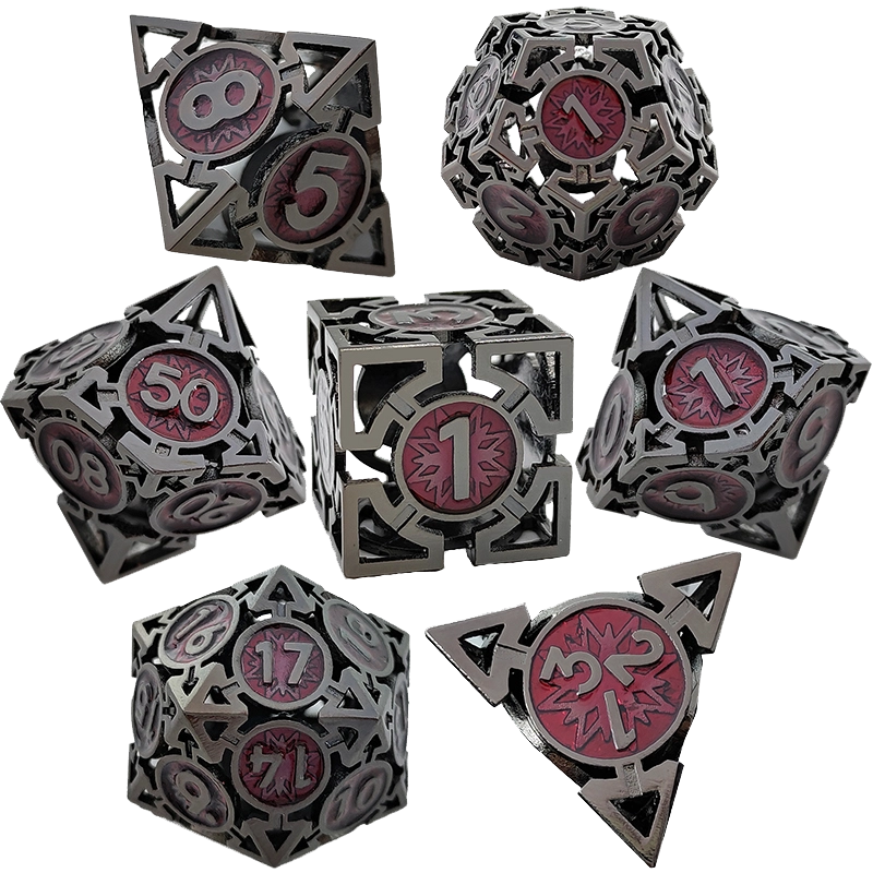 Shadow Inferno Dragon's Mark Arrow Hollow Metal DND Dice Set - Black Dark Red