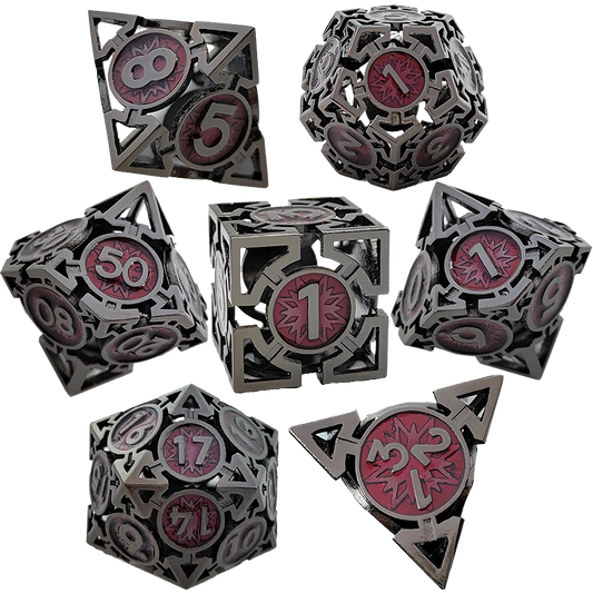 Shadow Inferno Dragon's Mark Arrow Hollow Metal DND Dice Set - Black Dark Red