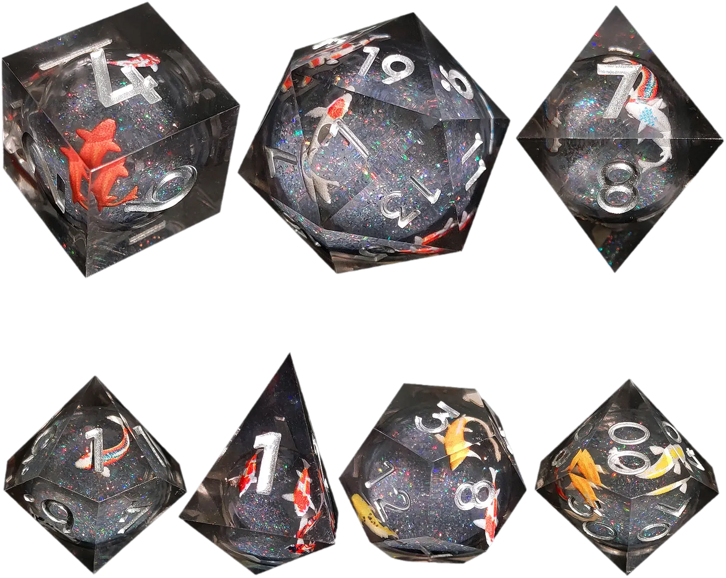 Mystic Koi Glittering Sand Sharp-Edged Resin Dice Liquid Core Dice