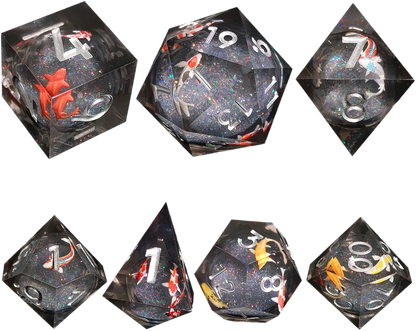 Mystic Koi Glittering Sand Sharp-Edged Resin Dice Liquid Core Dice