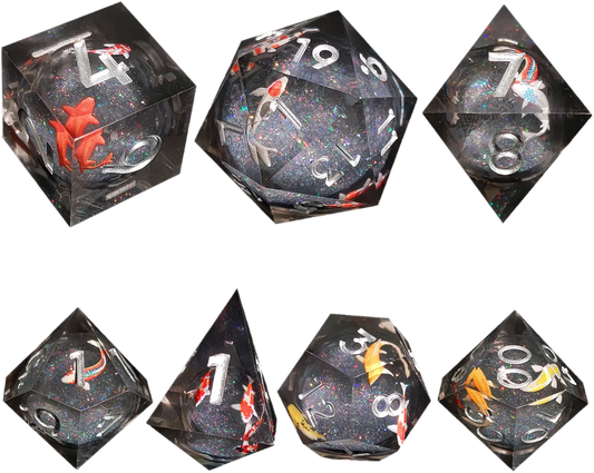 Mystic Koi Glittering Sand Sharp-Edged Resin Dice Liquid Core Dice