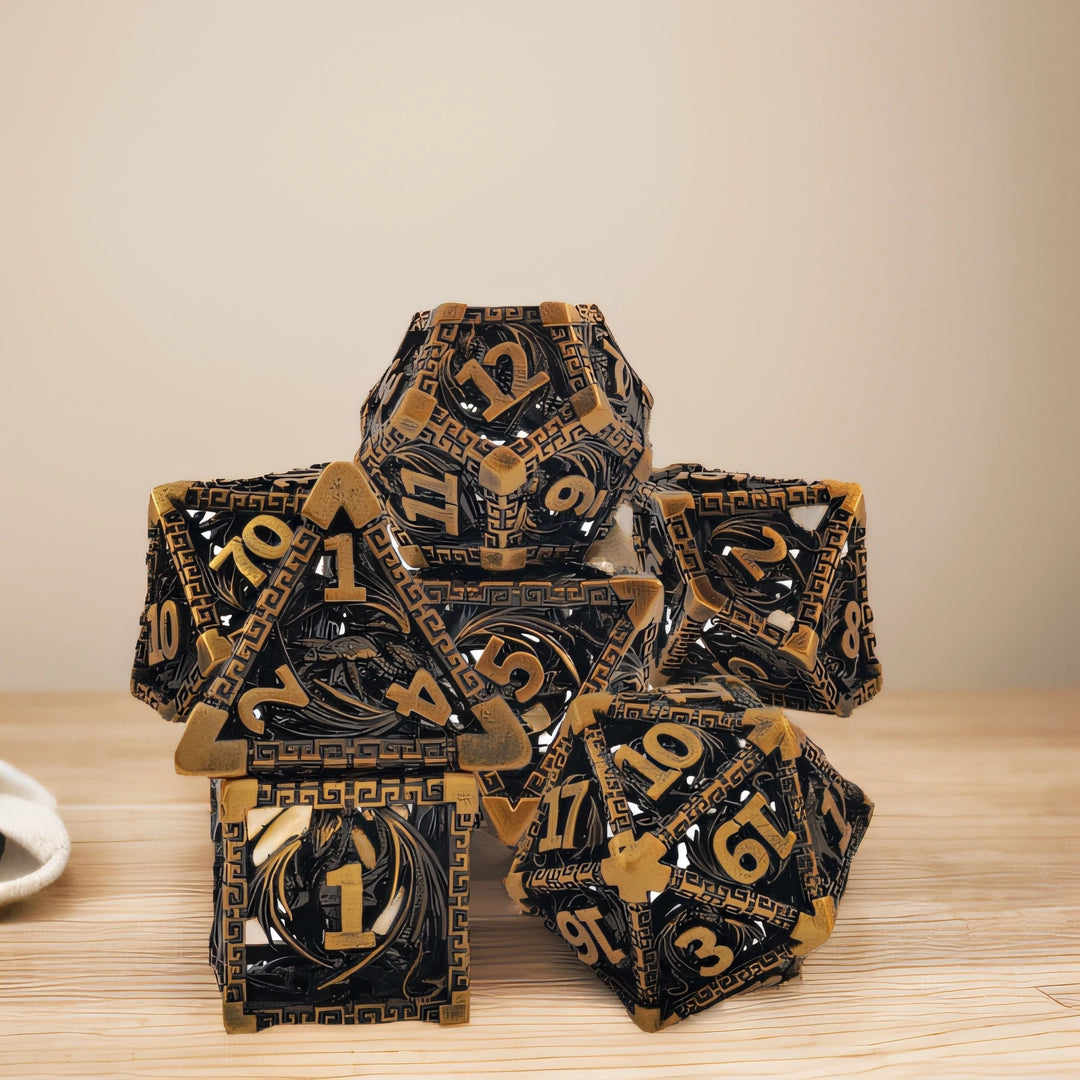 Scarlet Wyrm Emberclaw Artisan Hollow Metal DND Dice Set - Bronze