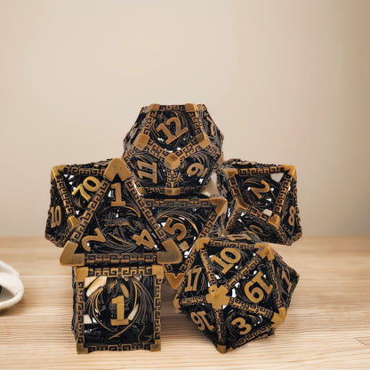 Scarlet Wyrm Emberclaw Artisan Hollow Metal DND Dice Set - Bronze