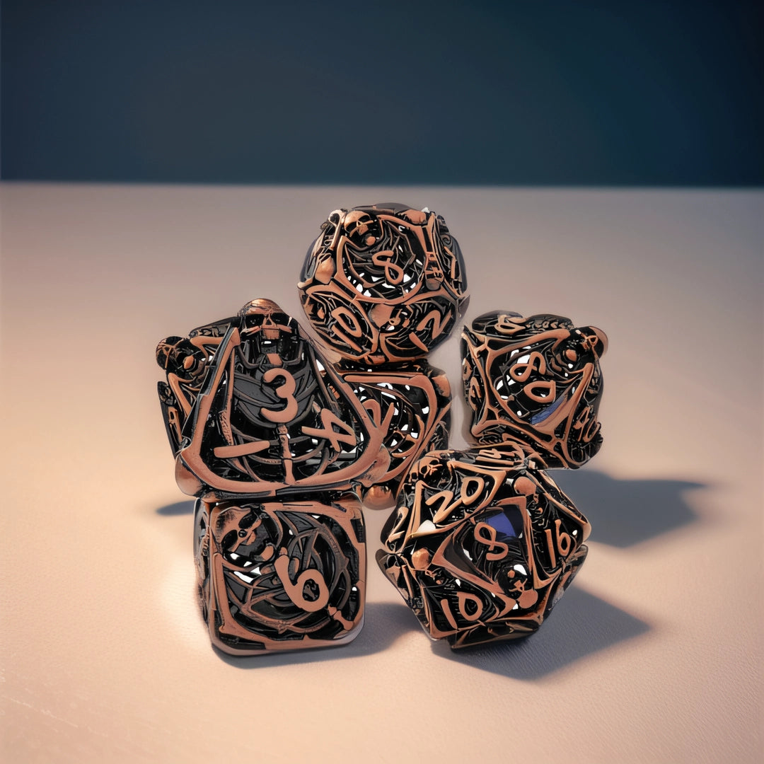 Elven Necromancer's Orb Rounded Edge Dragon Dice Hollow Metal DND Dice Set Smooth Edged Dice Elven Dice - Bronze