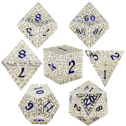 Silver Maze Hollow Metal DND Dice Set - Silver