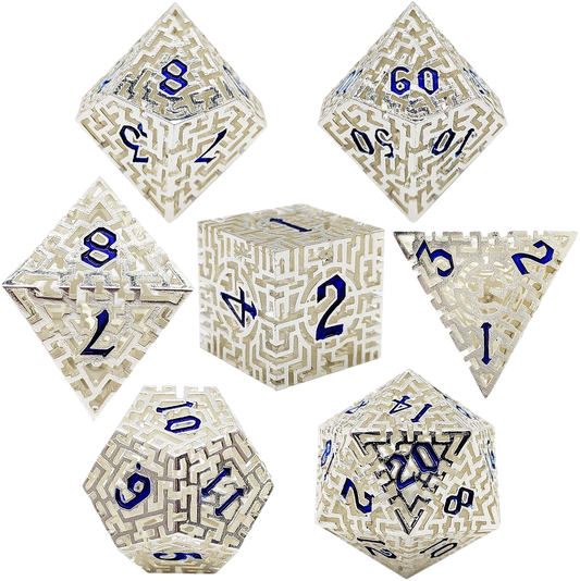 Silver Maze Hollow Metal DND Dice Set - Silver