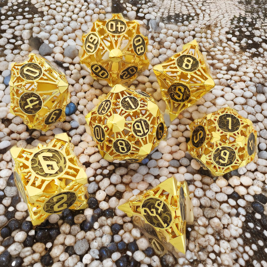 Golden Eclipse Hollow Metal DND Dice Set - Golden