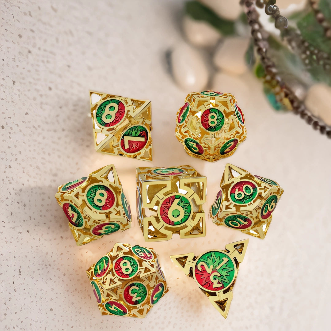 Gilded Serpentstar Arrow Hollow Metal DND Dice Set - Golden