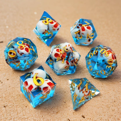 Azure Ossuary Artisan Sharp-Edged Blue Transparent Resin Dice Set