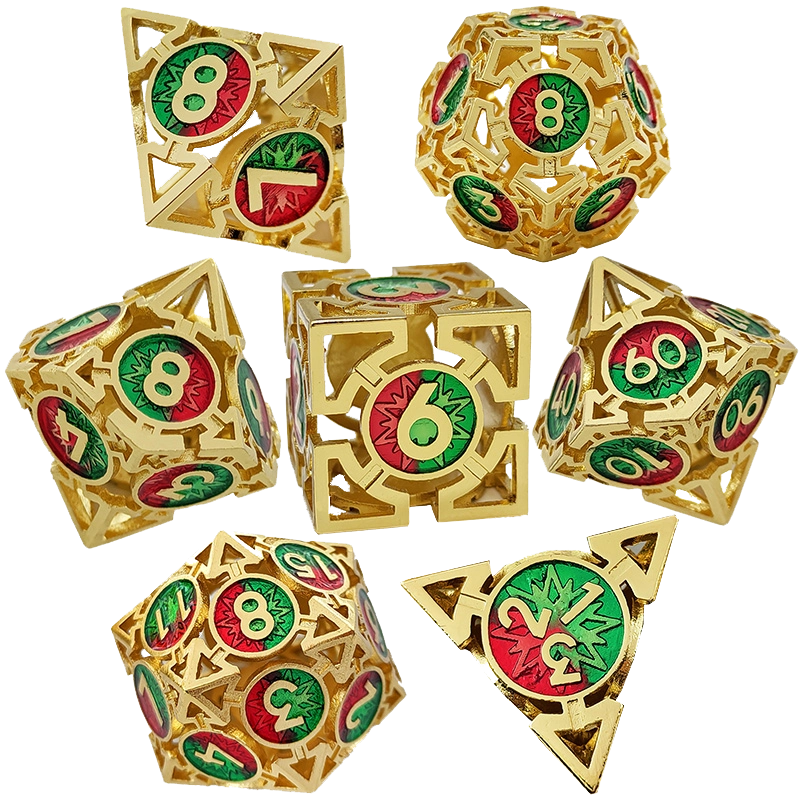 Gilded Serpentstar Arrow Hollow Metal DND Dice Set - Golden