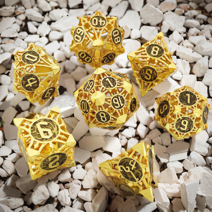 Golden Eclipse Hollow Metal DND Dice Set - Golden