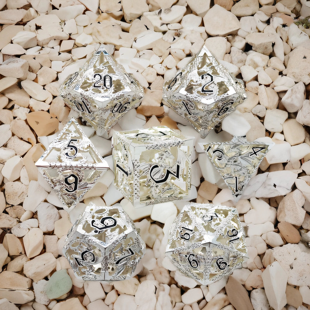 Silver Serpent Forge Hollow Metal DND Dice Set - Silver