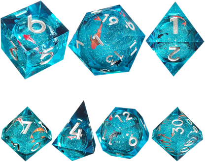 Celestial Koi Azure Sand Sharp-Edged Resin Dice Liquid Core Dice-Fish Core Dice