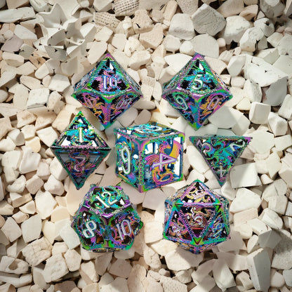 Dragonfire Alloy Hollow Metal DND Dice Set - Green Purple