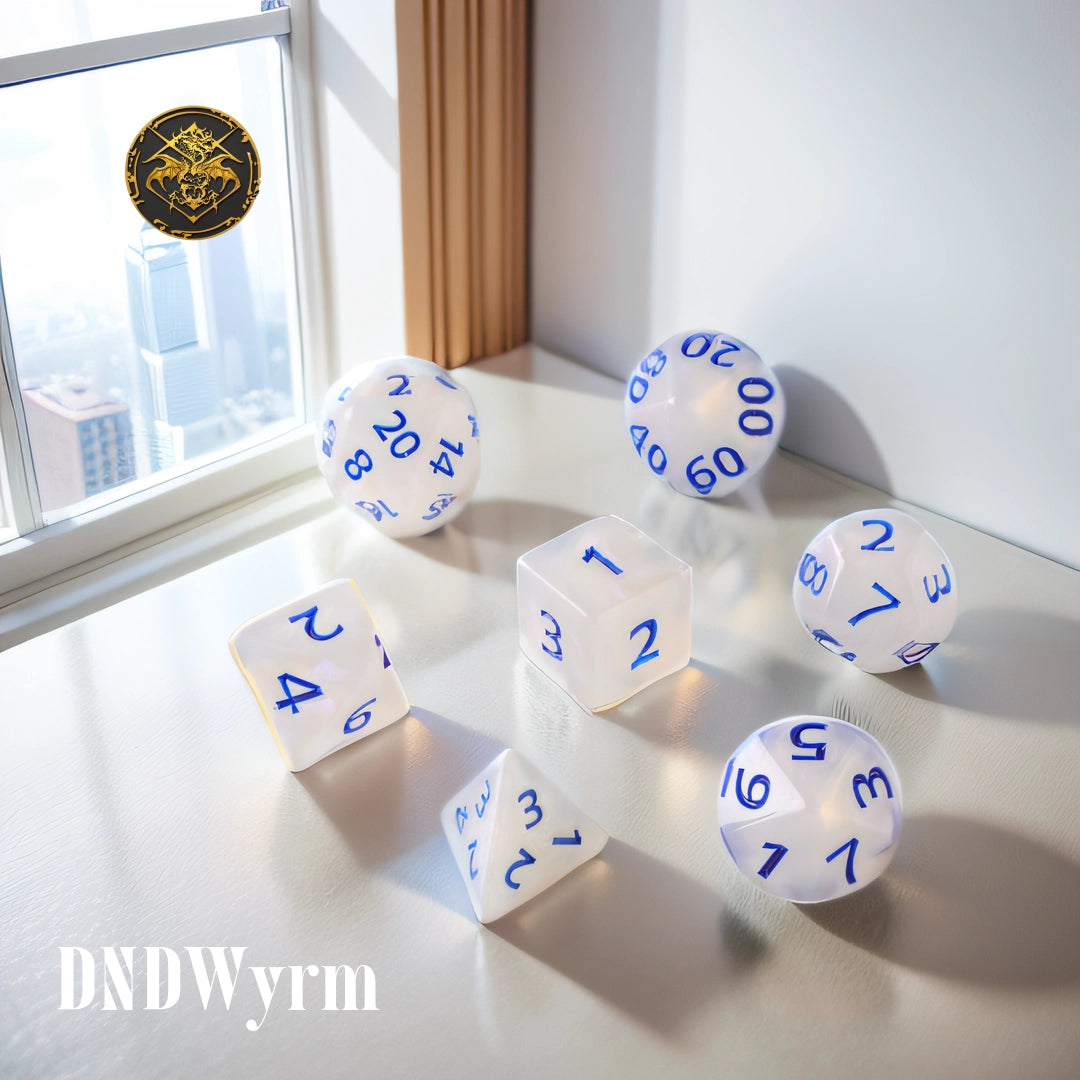 Semi-Transparent Eggshell with Blue Letter Dungeons & Dragons Dice Set(DND Dice Set)