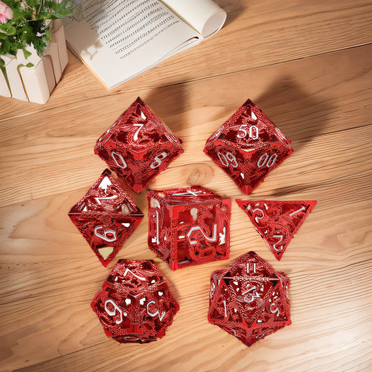 Dragonfire Hollow Metal DND Dice Set - Blood,Red