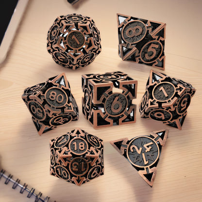 Copper Ember Wyrm Arrow Hollow Metal DND Dice Set - Bronze Black