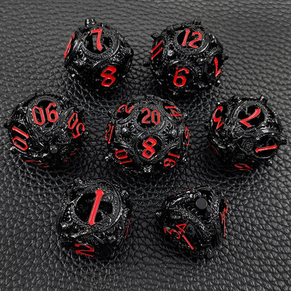 Crimson Drake Spheroids Rounded Edge Dragon Dice Hollow Metal DND Dice Set Smooth Edged Dice Elven Dice - Black