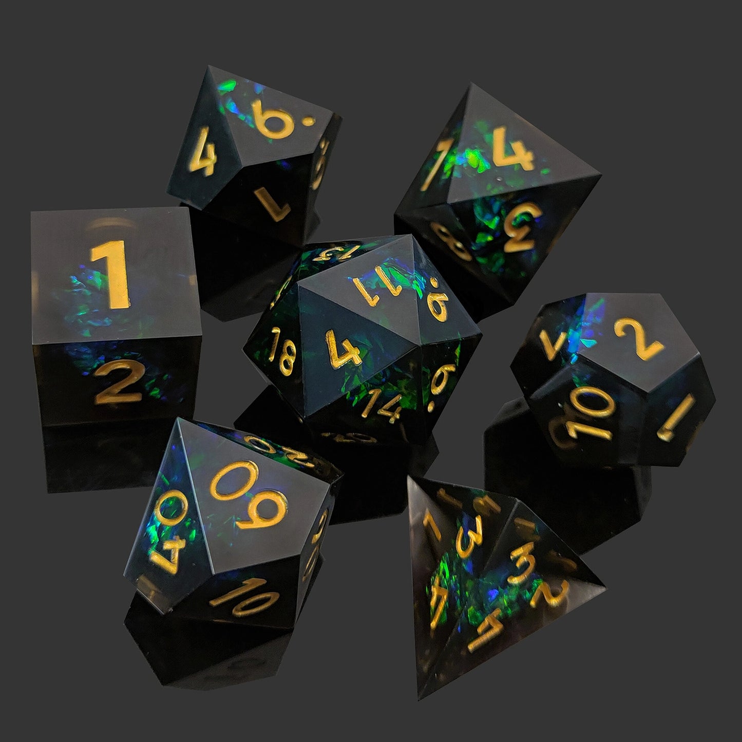 Eclipse Shroud Sharp Edged Resin Dice Set - Black Transparent