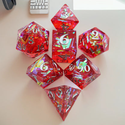 Crimson Arcanum Sharp Edged Resin Dice Set - Red Transparent