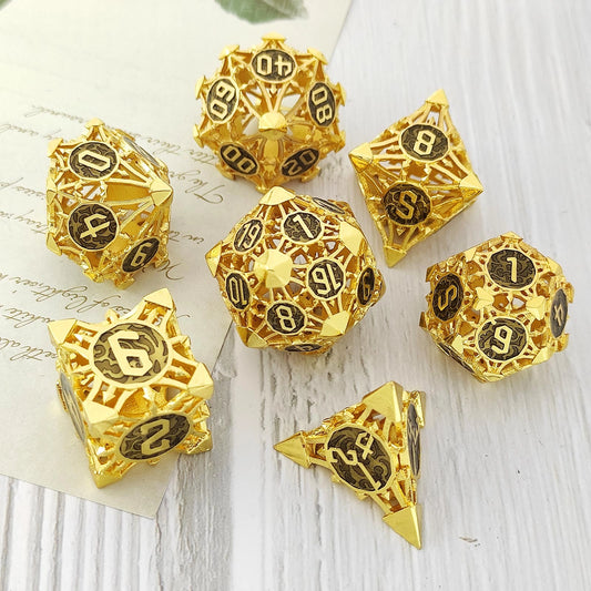 Golden Eclipse Hollow Metal DND Dice Set - Golden