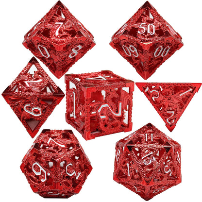 Dragonfire Hollow Metal DND Dice Set - Blood,Red