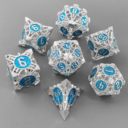 Silver Frost Arrow Hollow Metal DND Dice Set - Silver Blue