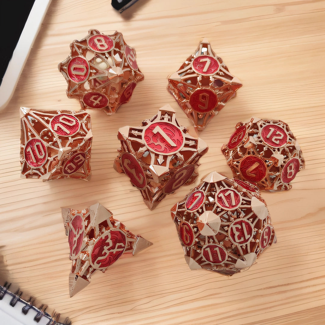 Crimson Talon Hollow Metal DND Dice Set - Coppery Red