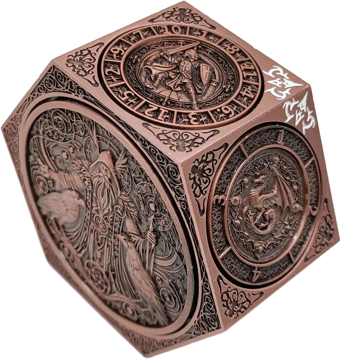 Chromatic Dragon's Fortune Dial - Multi-Function D&D Metal Dice with Rotating Dials & Number Wheel