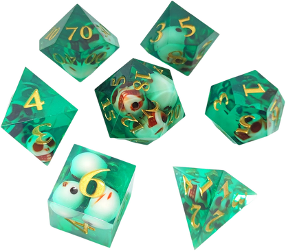 Spectral Skulls Sharp Edged Resin Dice Set - Green Transparent