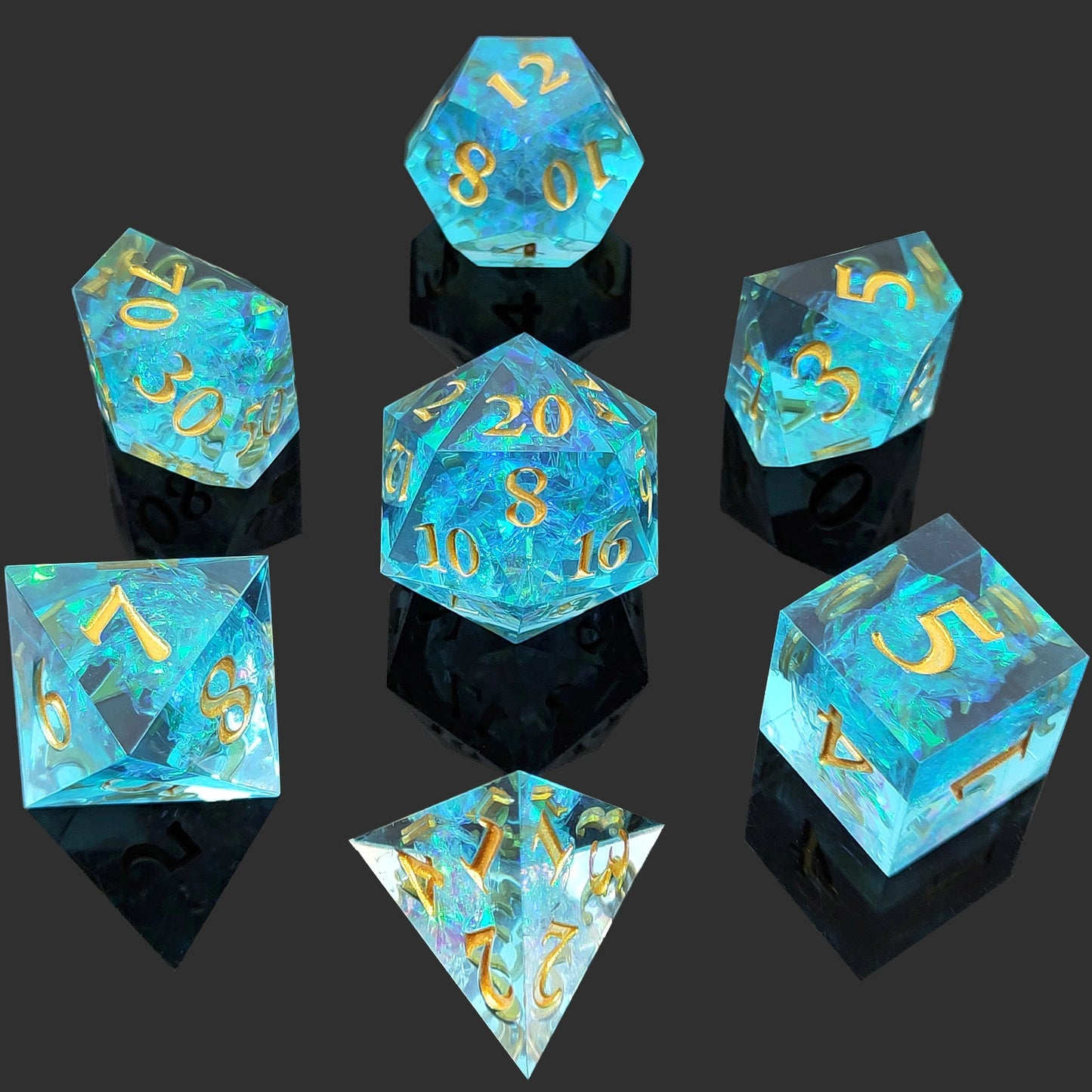 Azure Crystalline Sharp-Edged Resin Dice Set