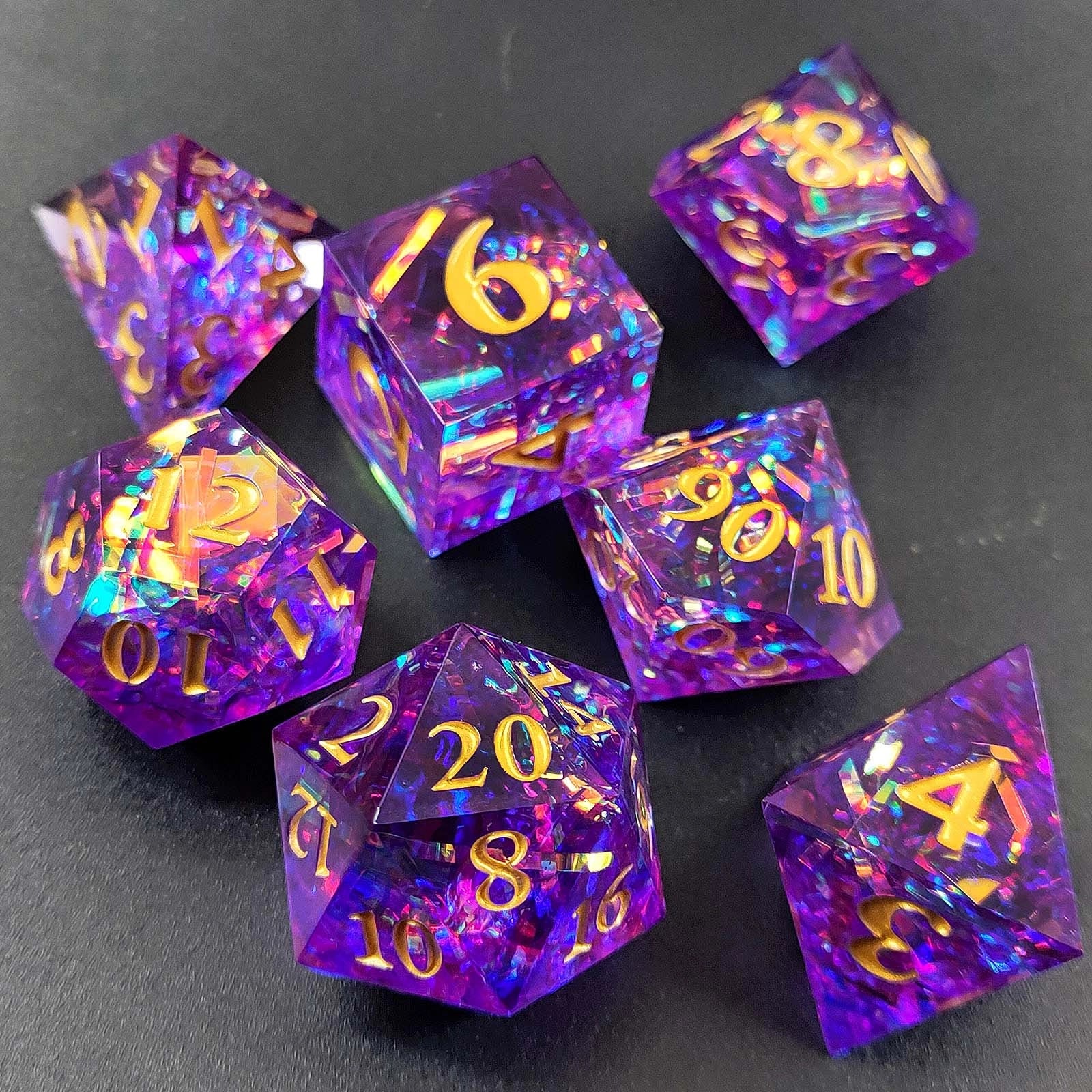 Emerald Enigma Sharp-Edged Resin Dice Set-purple