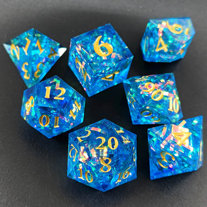 Emerald Enigma Sharp-Edged Resin Dice Set