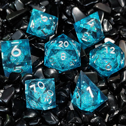 Azure Sands Liquid Core Sharp-Edged Resin Dice-blue