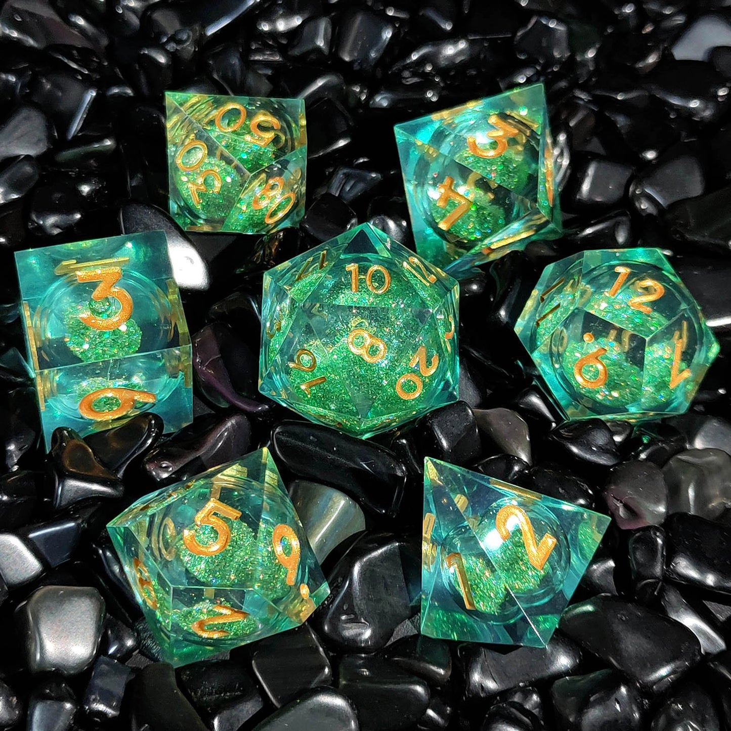 Azure Sands Liquid Core Sharp-Edged Resin Dice-green