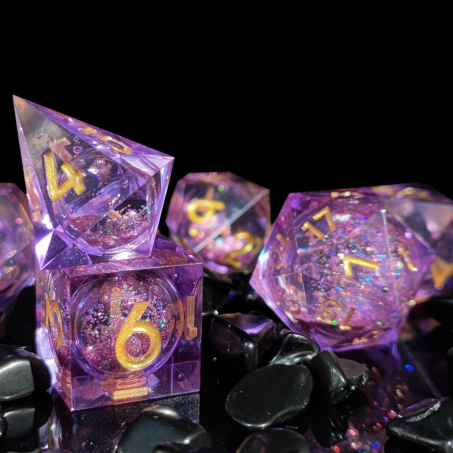 Enchanted Sands Liquid Core Sharp-Edged Resin Dice-purple