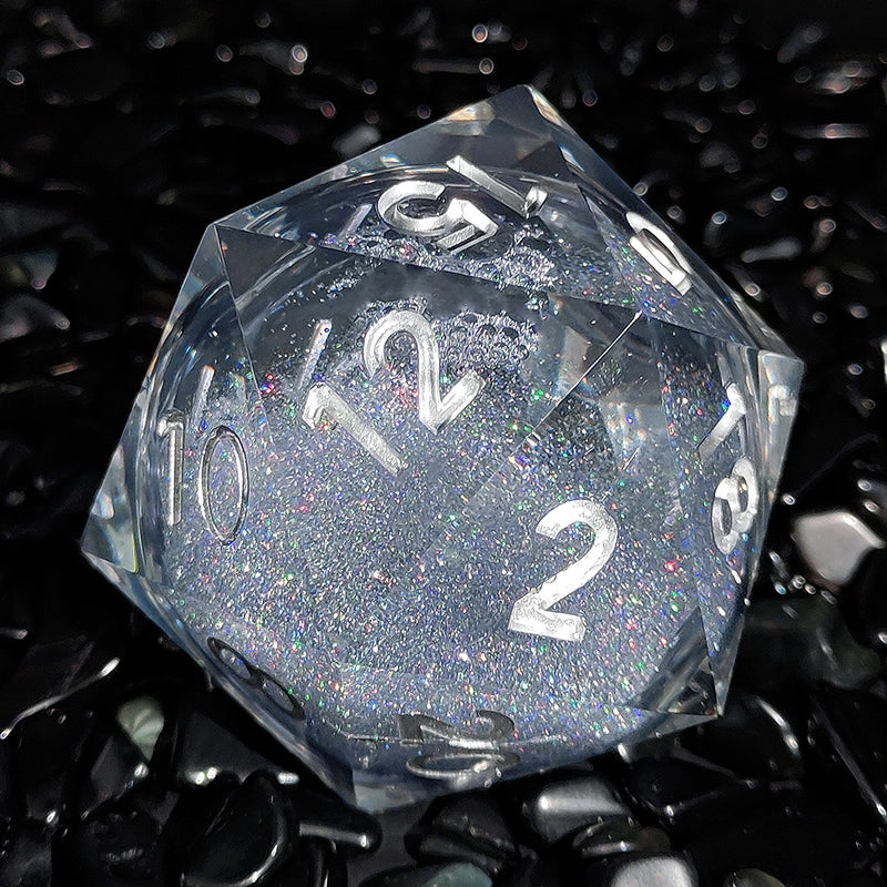 Celestial Sands Liquid Core Sharp-Edged Resin D20 Dice-35mm