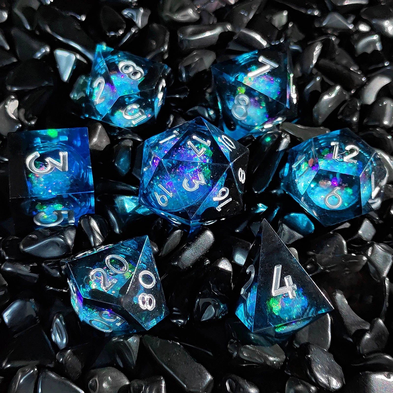 Stellar Ocean Sharp-Edged Resin Dice Liquid Core Dice