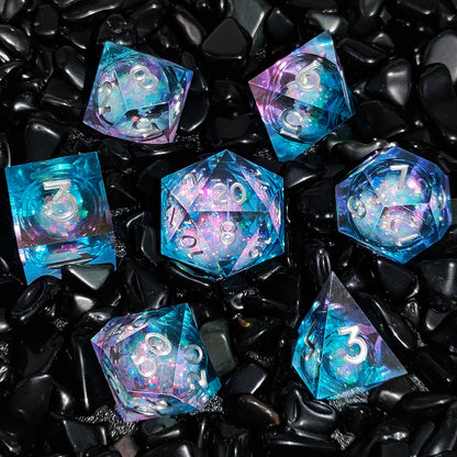 Celestial Aurora Sharp-Edged Resin Dice Liquid Core Dice