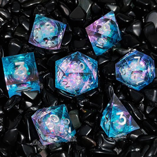 Celestial Aurora Sharp-Edged Resin Dice Liquid Core Dice