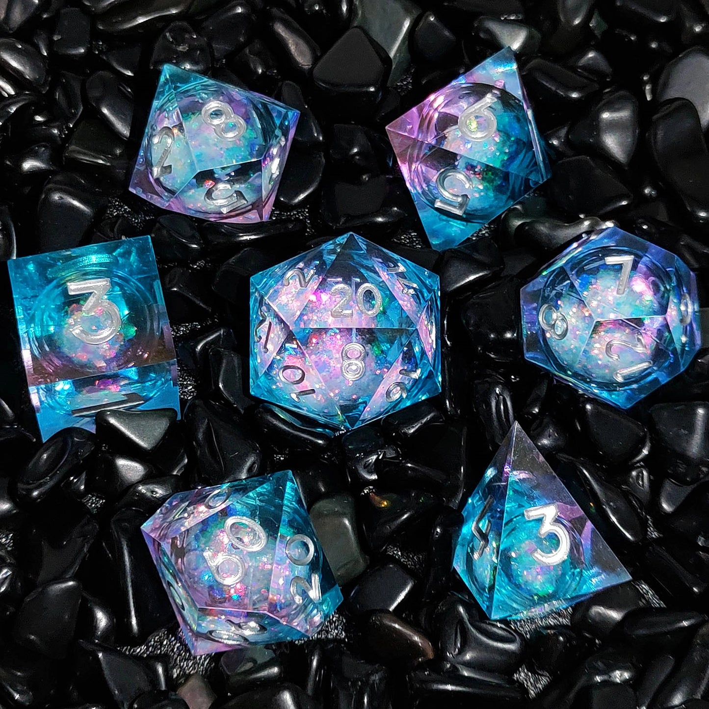 Celestial Aurora Sharp-Edged Resin Dice Liquid Core Dice